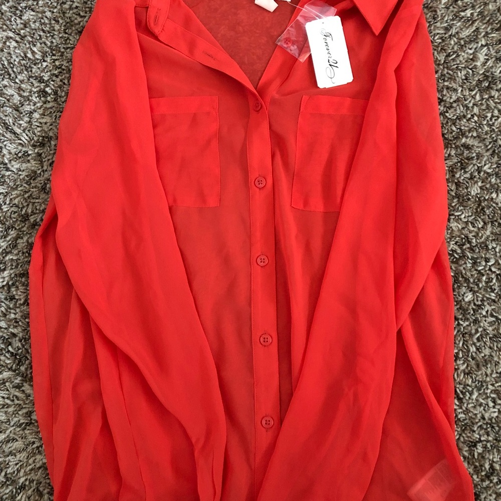 Forever 21 long sleeve orange button down